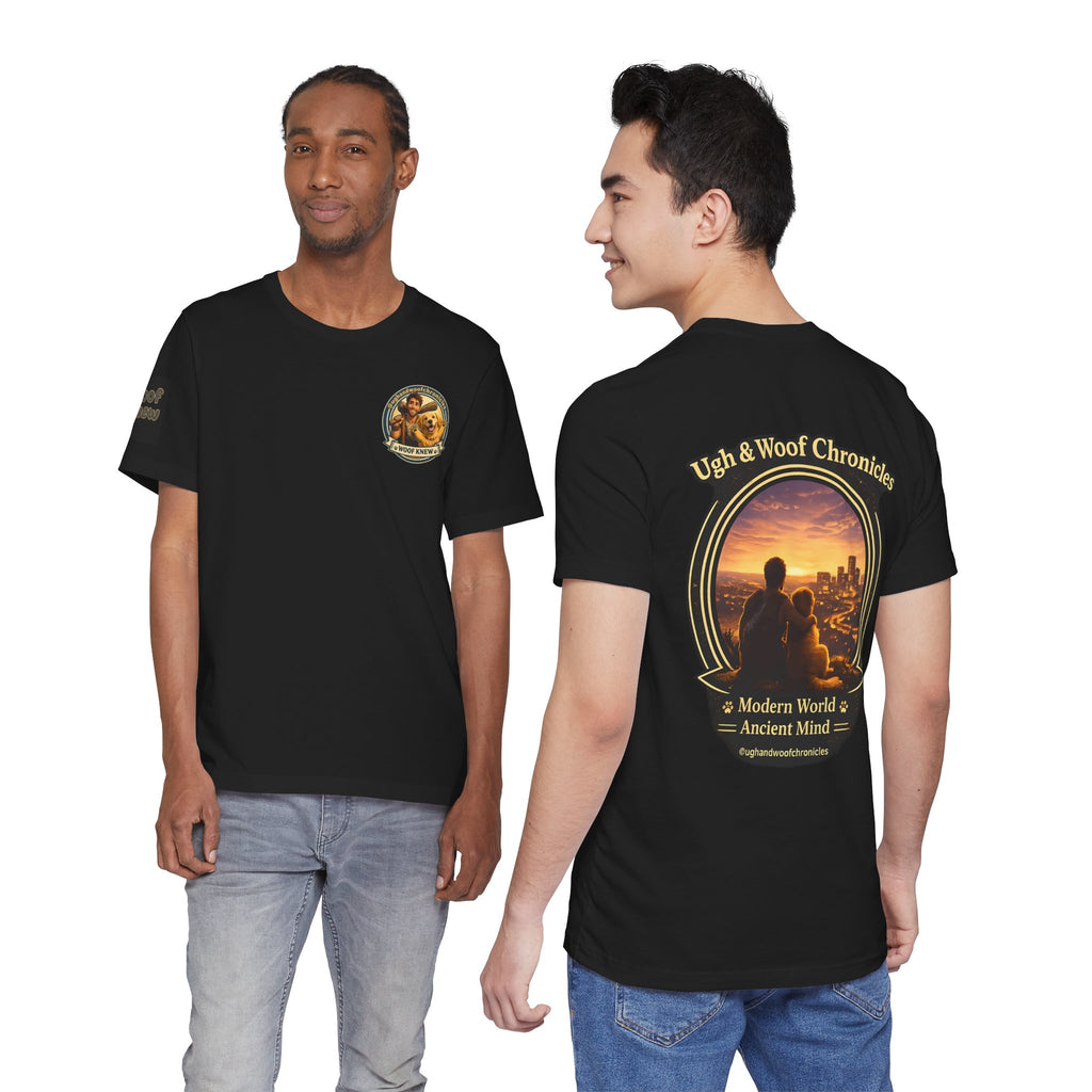 Ugh & Woof Chronicles Graphic Tee — 'Modern World, Ancient Mind' Dog Lover T‑Shirt