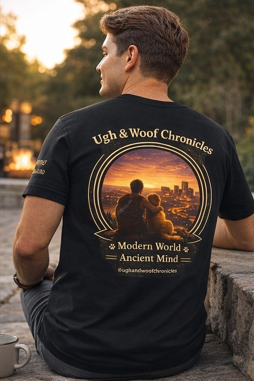 Ugh & Woof Chronicles Graphic Tee — 'Modern World, Ancient Mind' Dog Lover T‑Shirt