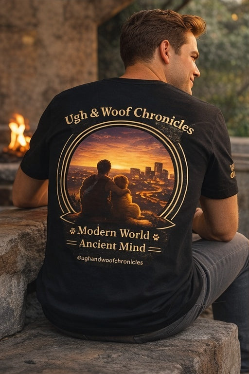 Ugh & Woof Chronicles Graphic Tee — 'Modern World, Ancient Mind' Dog Lover T‑Shirt