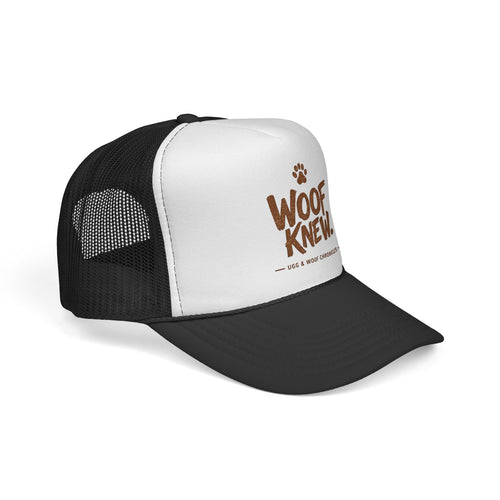 Ugg & Woof Chronicles “Woof Knew.” Hat – Funny Dog & Caveman Trucker Cap – The Tribe Official Merch