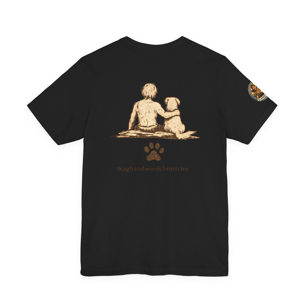Ugg & Woof Chronicles “The Tribe” T-Shirt – Caveman & Dog Adventure Shirt – Modern World Ancient Mind Graphic Tee