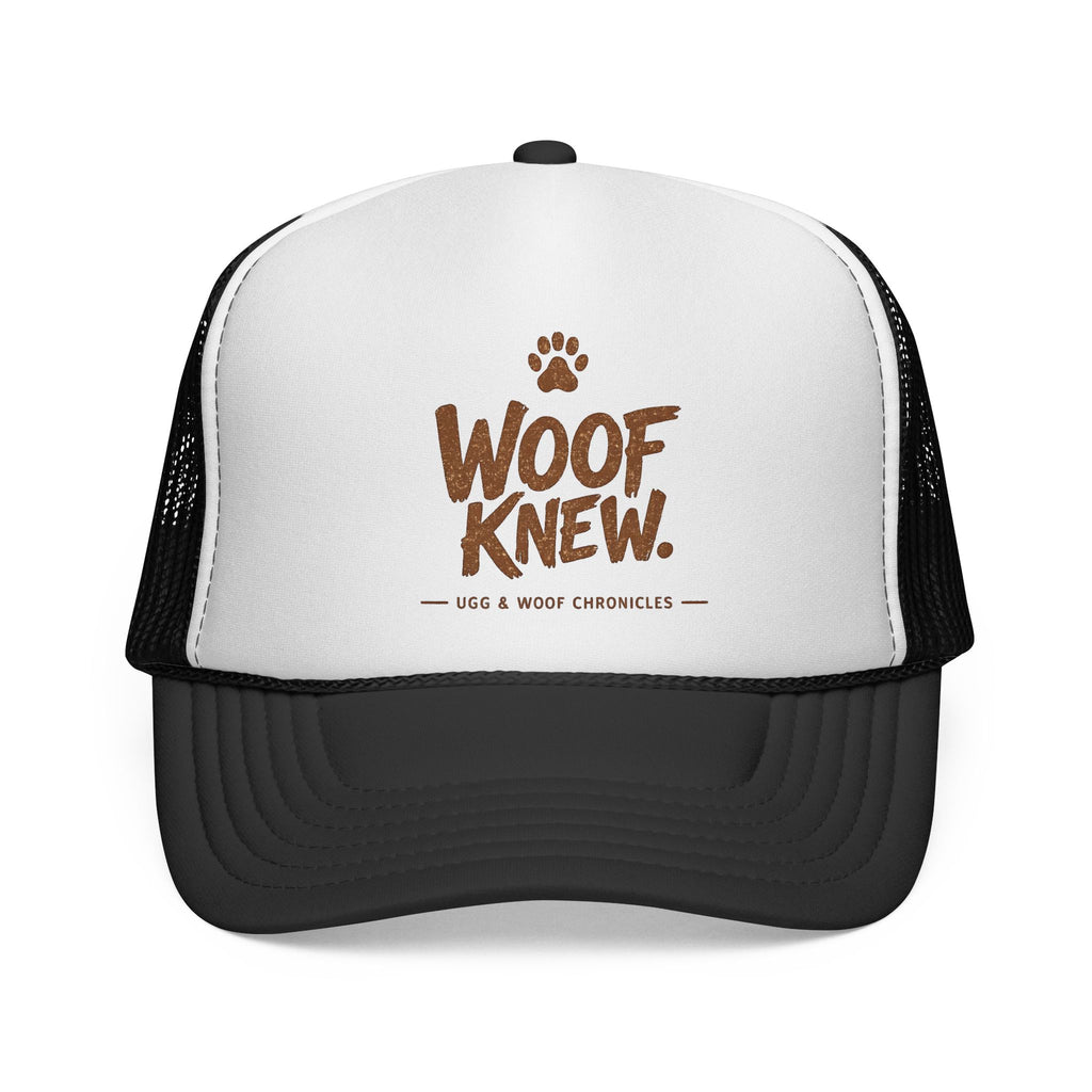 Ugg & Woof Chronicles “Woof Knew.” Hat – Funny Dog & Caveman Trucker Cap – The Tribe Official Merch